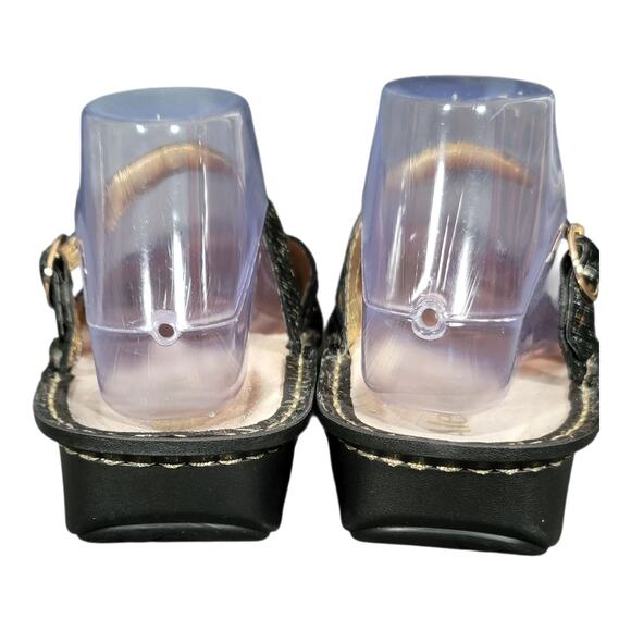 Alegria By PG Lite Tuscany Metallic Leopard Print Stripe Sandals Sz 41W EU/10 US - Picture 3 of 11